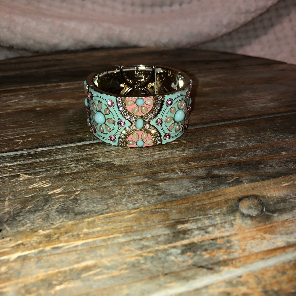 Mint and Peach metal and gemstone bracelet